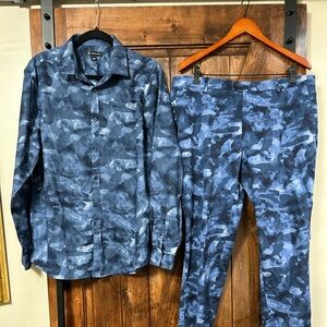 INC Blue Camouflage Shirt & Pant. Shirt size Large and pants size 34.